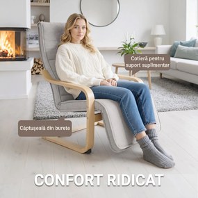 HOMCOM Fotoliu Dormitor Lemn de Mesteacăn și Material Textil cu Suport pentru Picioare Reglabil, Gri Deschis | Aosom Romania