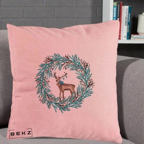 Perna Decorativa Coroana Turcoaz cu Ren, 40x40 cm, Roz, Husa Detasabila, Perna Inclusa, BEKZ®