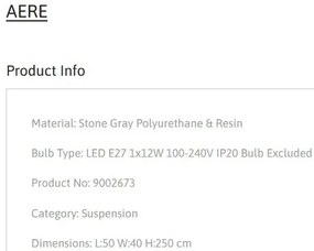 Lustra suspendata design modern, Stone Gray, AERE, L 50cm