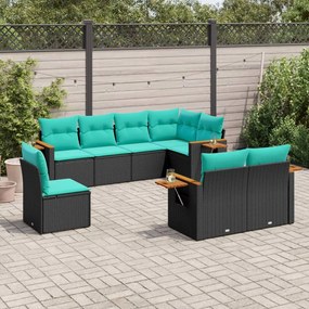 vidaXL Set mobilier de grădină cu perne, 8 piese, negru, poliratan