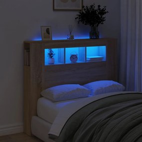 837339 vidaXL Tăblie de pat cu LED, stejar sonoma, 120x18,5x103,5 cm, lemn