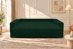 Canapea extensibilă Livia din catifea reiată, verde, cu ladă de depozitare