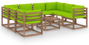 Set mobilier de gradina cu perne verde deschis, 9 piese verde aprins, 4x colt + 4x mijloc + masa, 1
