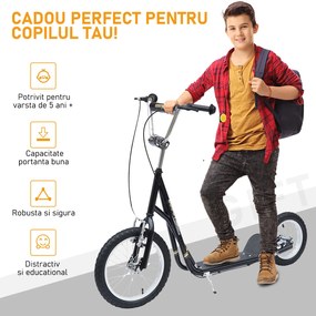 HOMCOM Trotineta pentru Copii in Otel cu Roti Mari si Frana, Negru