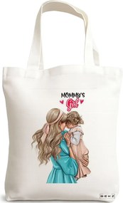 Sacosa de Panza pentru Cumparaturi, Geanta Tote, model Mommy's Girl, 38x34.5 cm, Alba, BEKZ®