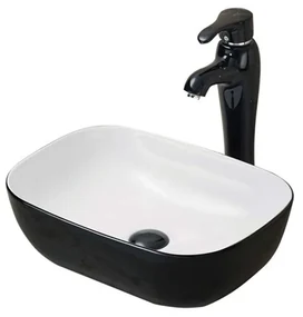 Lavoar pe blat Fluminia Crius alb negru dreptunghiular 46.5x33.5 cm