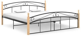 324930 vidaXL Cadru de pat, negru, 180x200 cm, metal și lemn masiv de stejar