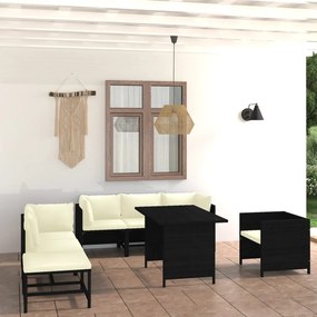 Set mobilier de gradina cu perne, 8 piese, negru, poliratan