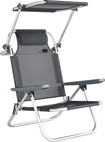 Outsunny Șezlong pliabil pentru grădină cu pernă copertină reglabilă spătar reglabil în 6 poziții 62 x 68 x 79 cm Gri închis | Aosom Romania