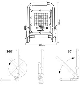 Proiector LED reîncărcabil cu trepied LED/50W/3,2V, 4500K, 5000 mAh, IP65, portocaliu