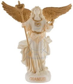 Mini statueta Arhanghelul Chamuel, finisaj alb marmura si auriu, 10 cm