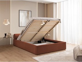 Pat matrimonial teracotă tapițat cu spațiu de depozitare cu somieră 200x200 cm Cille – Ropez