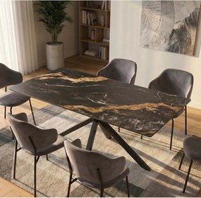 Masa dining cu blat ceramic GALAXIE Aurora Oro 160x90cm