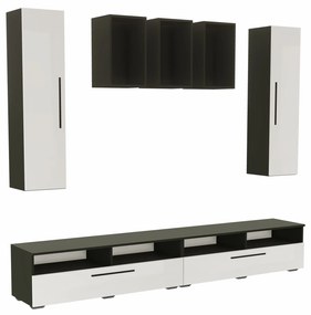 Living haaus Haga V9, Alb Lucios/Negru, MDF, L 240 cm