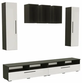 Living haaus Haga V9, Alb Lucios/Negru, MDF, L 240 cm