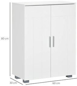 kleankin Dulap de Baie Modern cu 2 Uși, 2 Rafturi Reglabile și Mânere Argintii, 60x30x80 cm, Alb | Aosom Romania