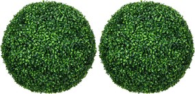 HOMCOM Set de 2 Bile Artificiale, Bile de Arbori Topiari din Buxus, Plante False de Interior în Aer Liber pentru Casă, Ø50cm, Verde | Aosom Romania