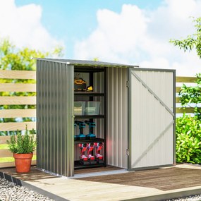 Outsunny Căsuță de Grădină 0,92m² din Oțel Galvanizat, Căsuță pentru Unelte cu Ușă Blocabilă și Acoperiș Înclinat, 100x104x160 cm, Argintiu Gri | Aosom Romania