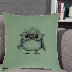 Perna Decorativa Pui Pufos cu Ochelari Roz, 40x40 cm, Verde, Husa Detasabila, Perna Inclusa, BEKZ®
