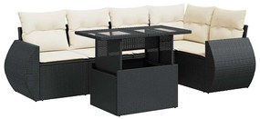 3326637 vidaXL Set mobilier de grădină cu perne, 6 piese, negru, poliratan