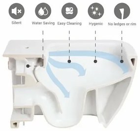 Set vas wc suspendat Rak Ceramics Morning cu capac si rezervor cu clapeta alba Geberit Delta