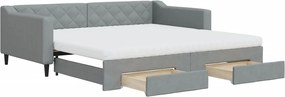 vidaXL Pat de zi cu extensie și sertare, gri deschis 100x200 cm textil