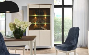 Vitrină lemn masiv nuc Napoli Crem/, 102 × 40 × 202 cm