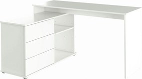 Birou de colt TERINO, alb, PAL laminat, 138x50/110x75 cm