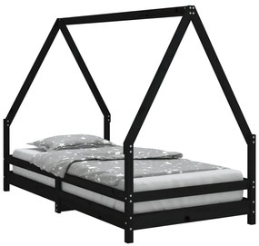834494 vidaXL Cadru de pat pentru copii, negru, 90x190 cm, lemn masiv de pin