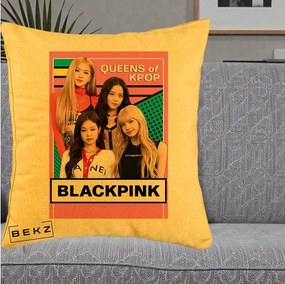 Perna Personalizata BLACKPINK Queens of Kpop, 40x40 cm, Galben, Husa Detasabila, Perna Inclusa, BEKZ®