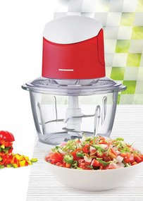 Tocator de legume Heinner HMC-K500WHR, bol sticla 1L, 2 cutite din inox, 500W, culoare alb rosu