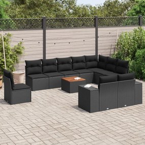 3225495 vidaXL Set canapele de grădină cu perne, 11 piese, negru, poliratan