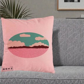 Perna Decorativa Peisaj Desert Oval Pastel, 40x40 cm, Roz, Husa Detasabila, Perna Inclusa, BEKZ®