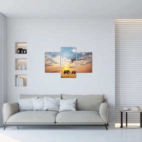 Tablou - Elefanți rătăcind în savană (90x60 cm)