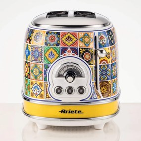 Prajitor de paine Ariete Positano 0155/0P, 810W, 2 felii, 3 functii, 6 trepte, Tava firimituri detasabila, Alb/Galben