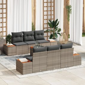 vidaXL Set canapea grădină 7 piese, cu perne gri, din rattan polyratan și acacia
