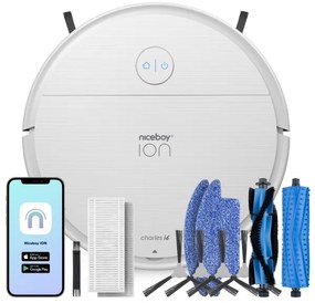 Niceboy ION Charles i6 - Aspirator robot 2în1, 2600 mAh, Wi-Fi, alb
