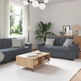 vidaXL Set canapea, 3 piese, perne gri închis, catifea