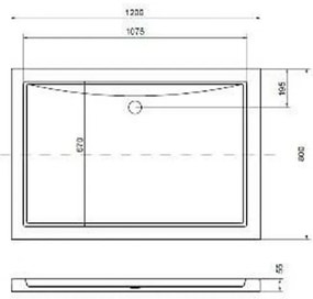 OSKAR12090 Cădiță de duș acrilică pătrată Oskar 120x90x5,5 cm, design joasă