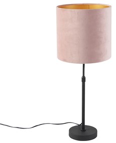 Lampă de masă neagră cu abajur din catifea roz cu auriu 25 cm - Parte