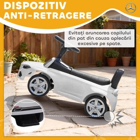 Mașinuță Electrică AIYAPLAY pentru Copii Licență Mercedes Benz cu Claxon și Spațiu de Depozitare, 65x28x39 cm, Alb | Aosom Romania