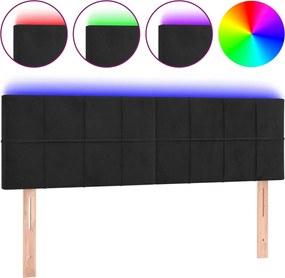 vidaXL Tăblie de pat cu LED, negru, 144x5x78/88 cm, catifea