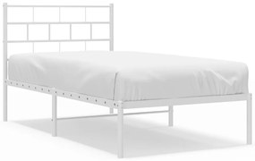 355702 vidaXL Cadru de pat metalic cu tăblie, alb, 100x190 cm