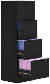 HOMCOM Comodă pentru Documente cu 4 Sertare, Șină Reglabilă, 2 Chei și 2 Încuietori, 40x40x131 cm, Negru | Aosom Romania