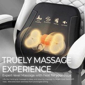 ErgoRelax Pro JD– Scaun Gaming Ergonomic, Masaj Lombar si Incalzire, Spătar Rabatabil 155°, Suport picioare, PU, Alb