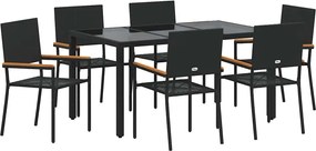 vidaXL Set de masă pentru grădină 7 pcs Negru poliratan