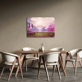 Tablou cu pomi roz cu lac (70x50 cm)