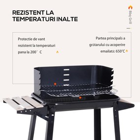 Outsunny Gril cu Carbune Barbecue Picnic Inaltime Reglabila Negru 87x 45 x 83 cm | Aosom Romania