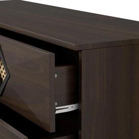 Masă de machiaj cu 6 sertare, mânere din ratan, spațiu mare de depozitare, pentru dormitor și living, 120x40x74,5 cm, Culoare naturală