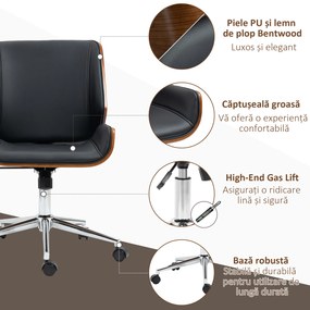 Vinsetto Scaun de birou Vintage, căptușit, din piele ecologică, lemn și oțel, 53x60x86-96 cm, negru și maro închis | Aosom Romania